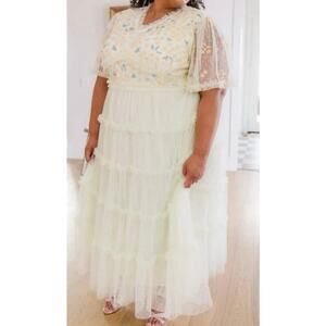 NWT Ivy City Whimsical Babydoll Sequin Tiered Maxi Dress Bridal Coquette Fairy